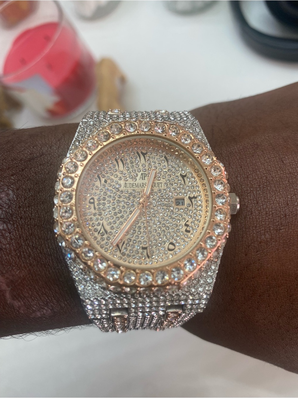 Audemars Piguet Rose Gold and Silver Crystal watch